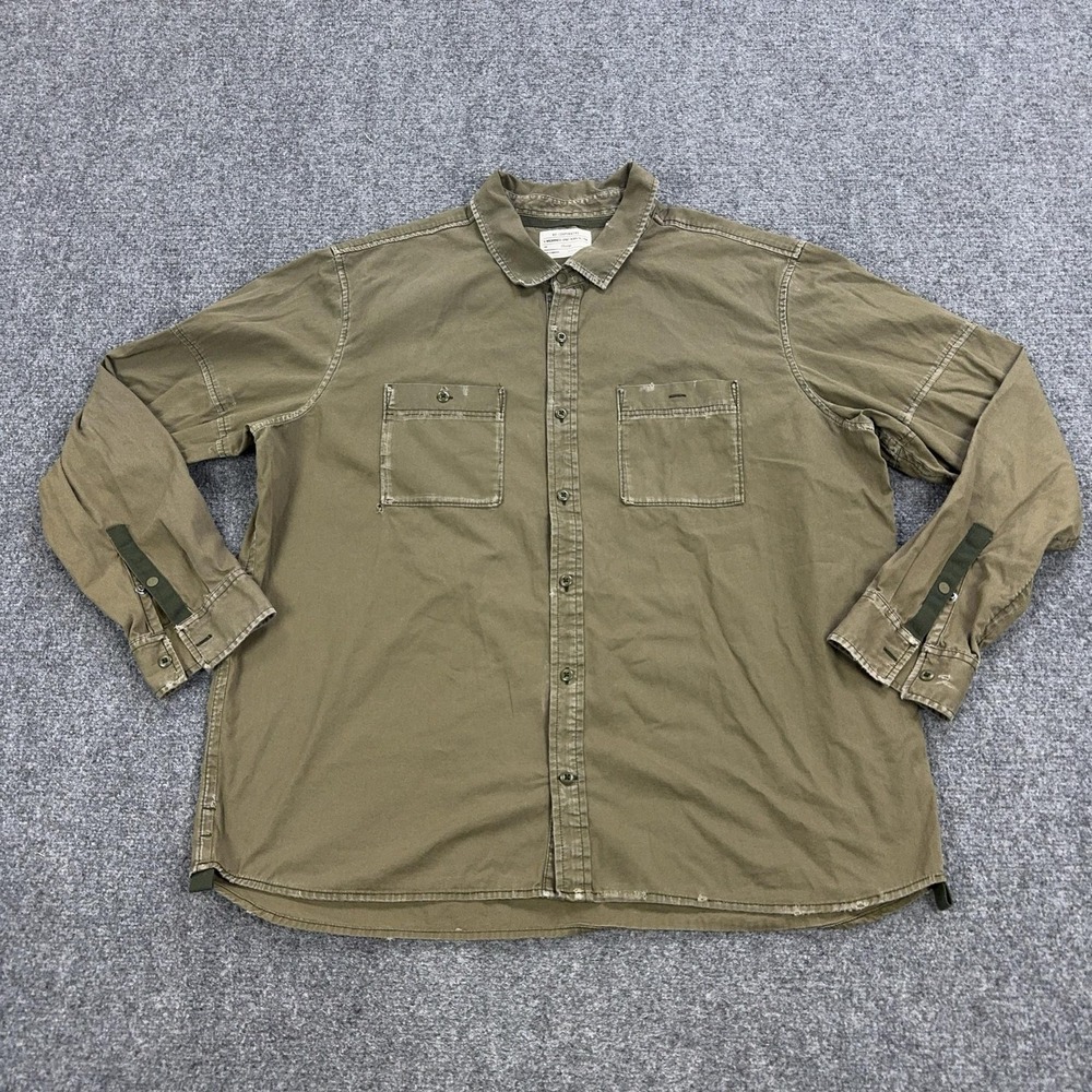 REI Co-op Shirt Mens 2XL Green Solid 100% Cotton Distressed Button Front Casual
